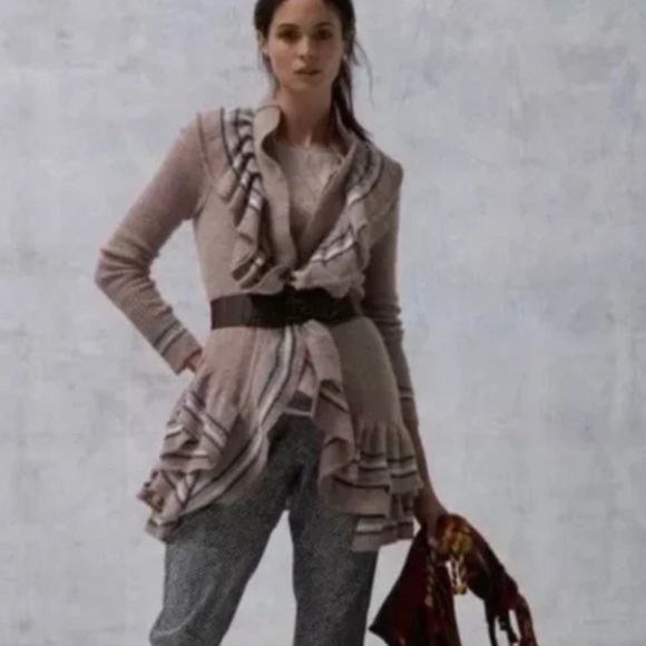 Anthropologie Sparrow Tan Knit Every Which Way Wool Angora Cardigan Sweater - Picture 3 of 8